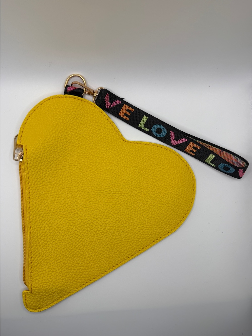 NWOT Yellow Heart Wristlet with 'LOVE' Strap